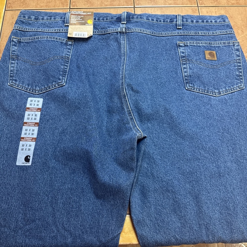 Carhartt B18 DST Sz 50 x 30 Traditional Fit Straight Leg Blue Denim Jeans New